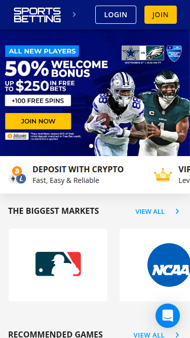 Sports Betting Casino Mobile Homepage