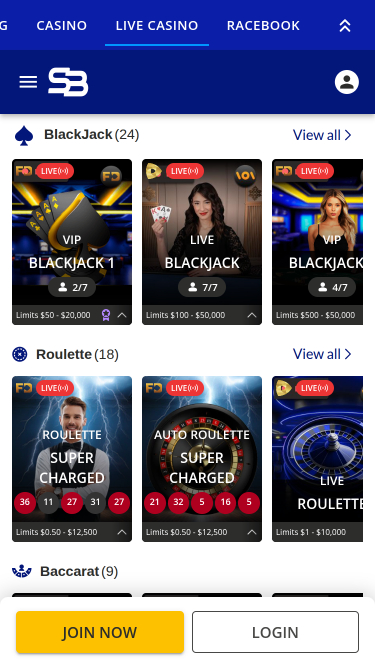 Sports Betting Casino Mobile Live Dealer