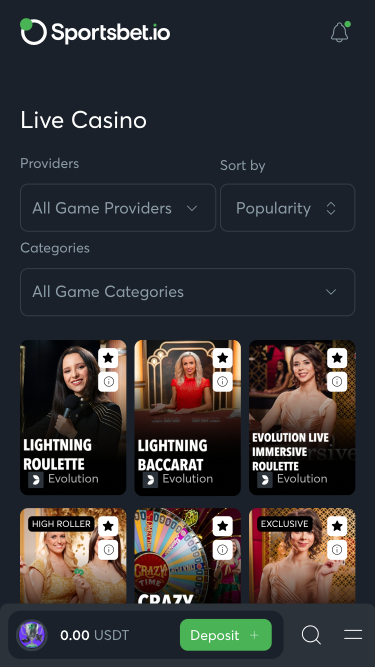 Sportsbet.io Mobile Live Dealer