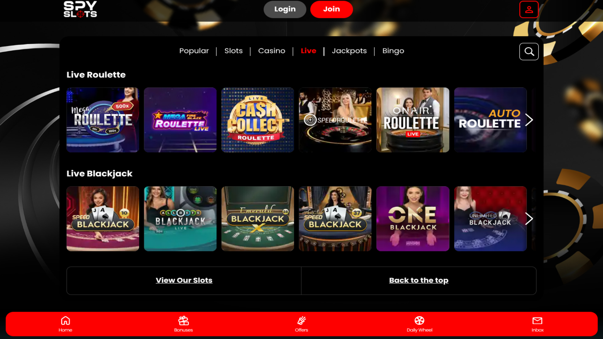Spy Slots Desktop Live Dealer