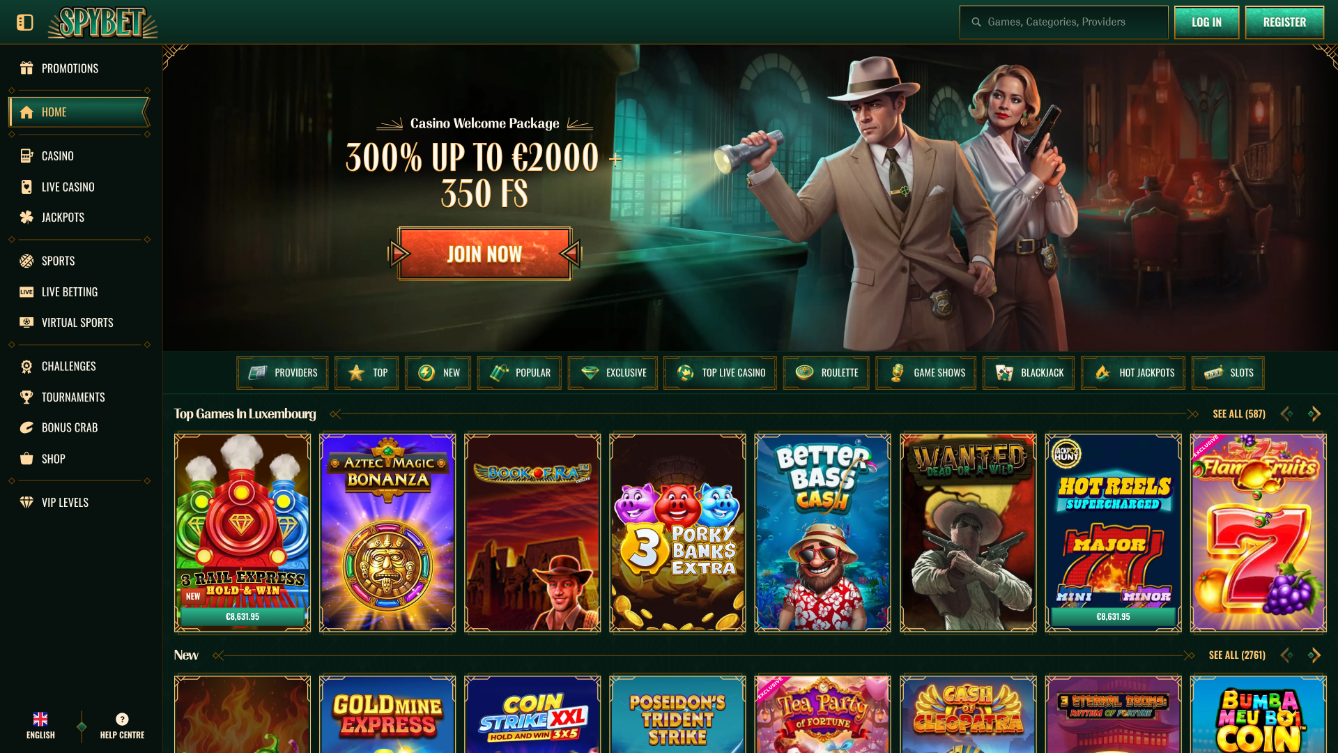 Spybet Casino Desktop Homepage