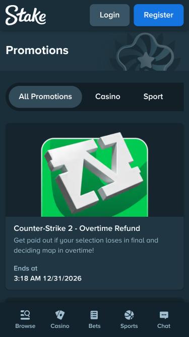 Stake Casino promotions mobile page