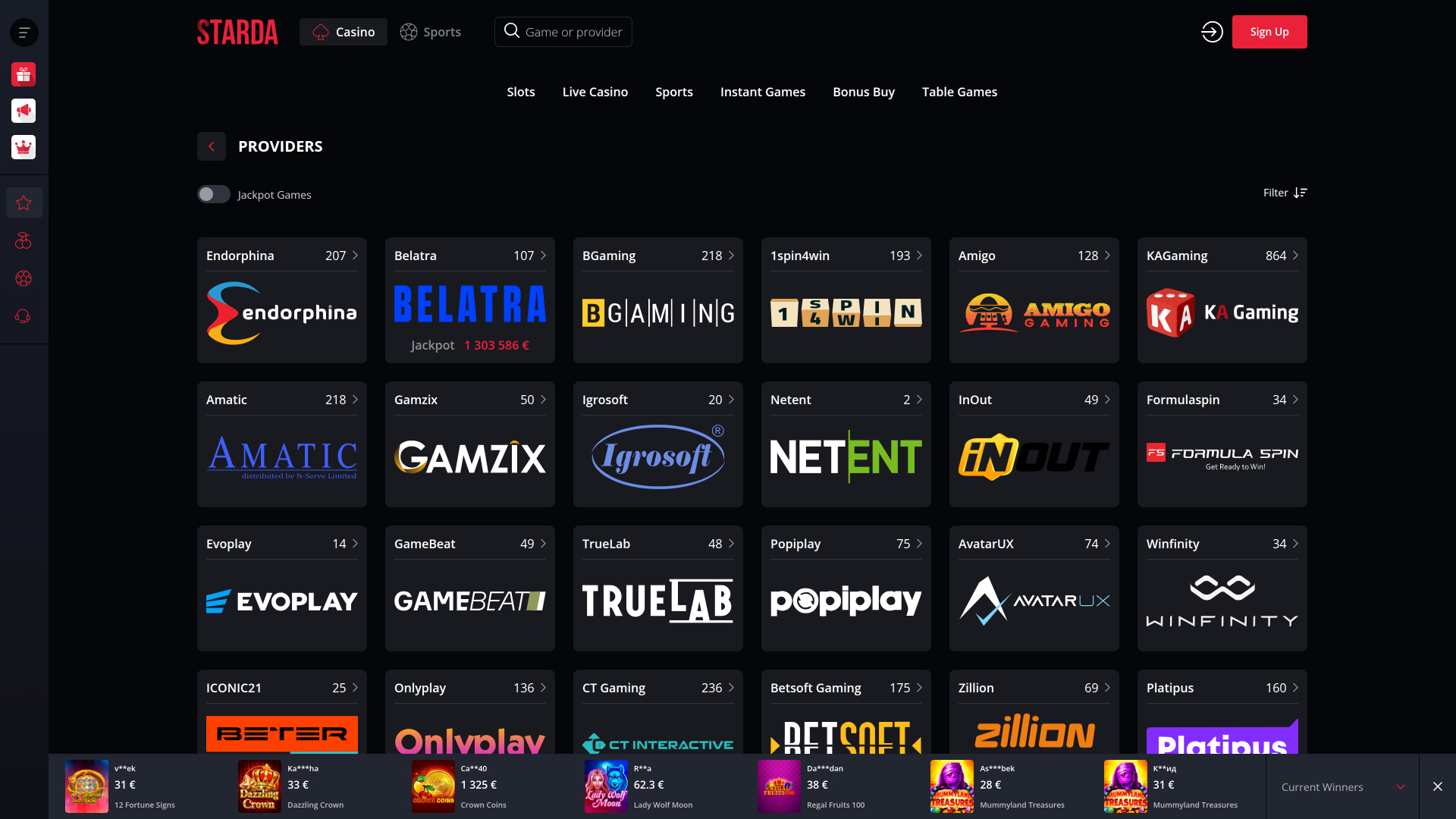Starda Casino Desktop Game Developers