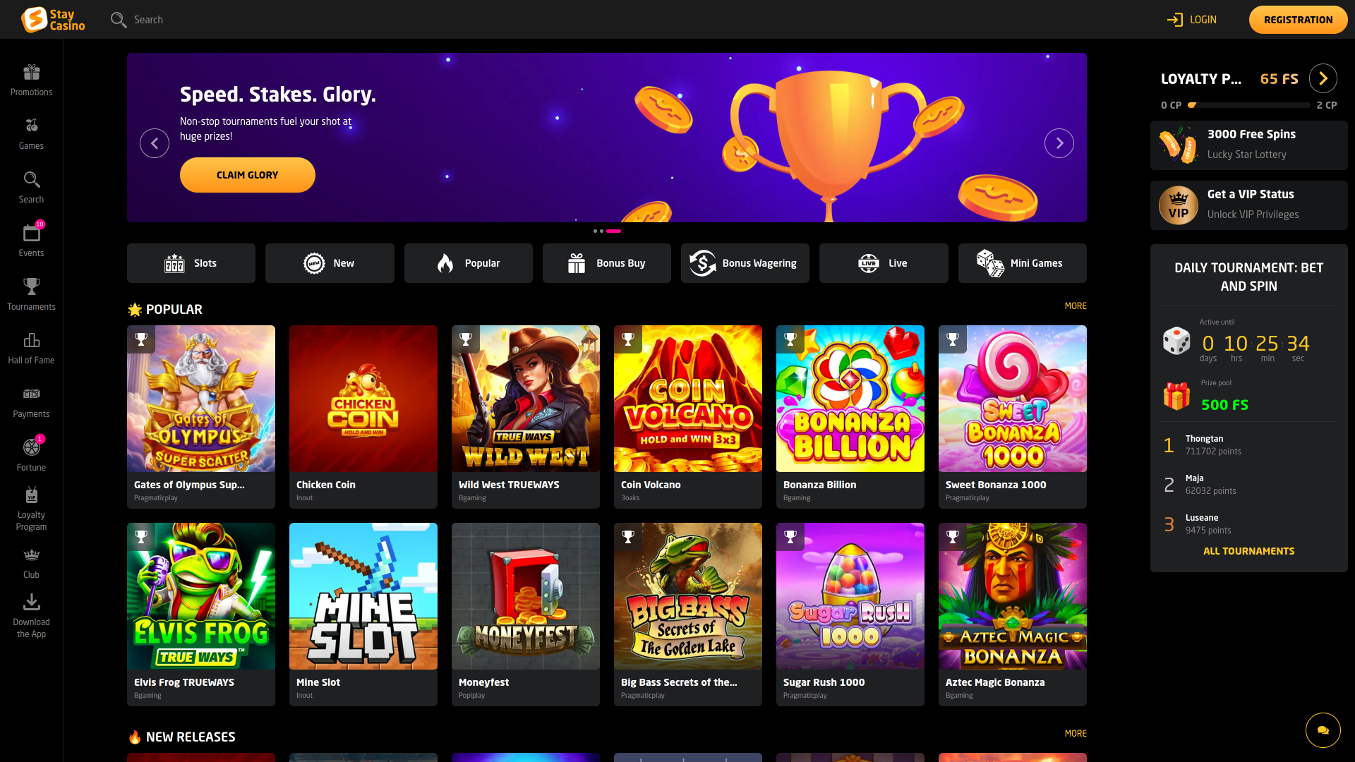 StayCasino Desktop Homepage