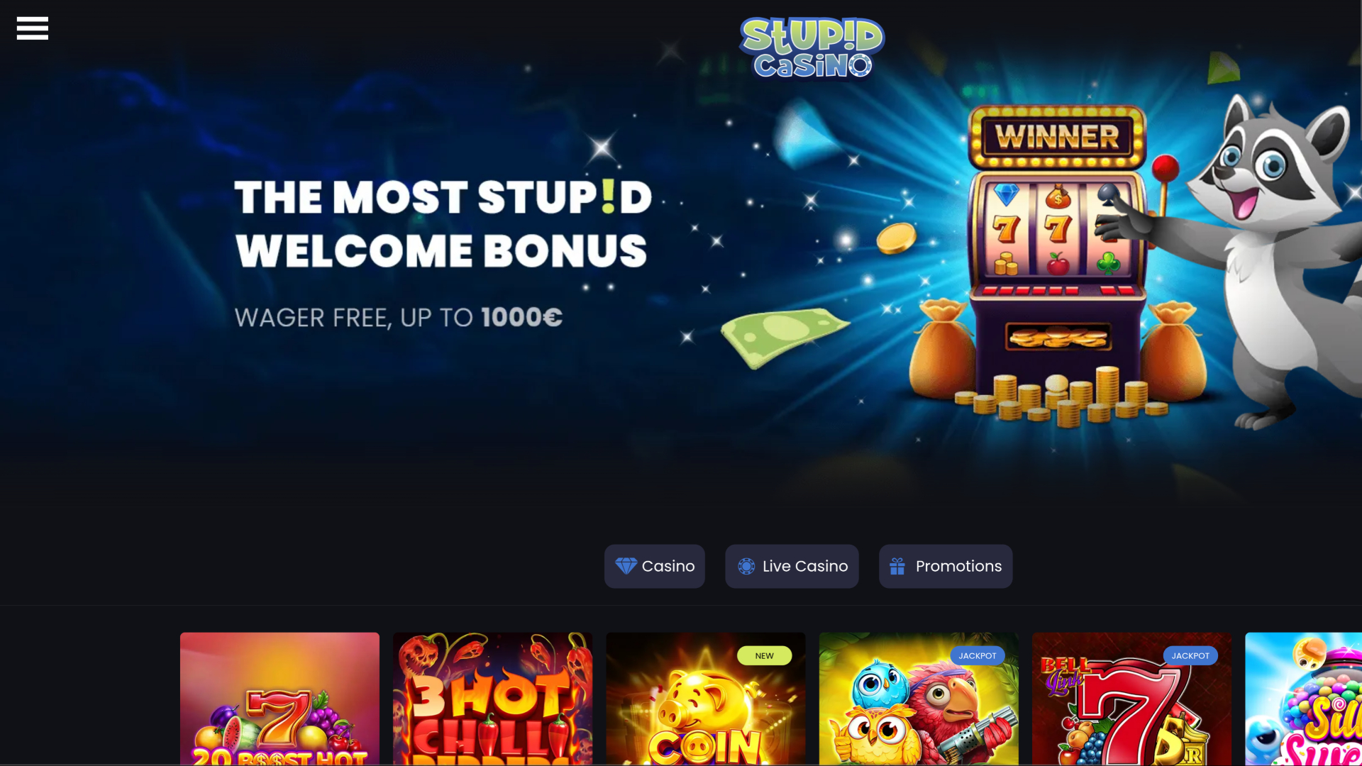 Stupid Casino Desktop Homepage