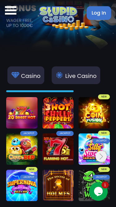 Stupid Casino Mobile Homepage
