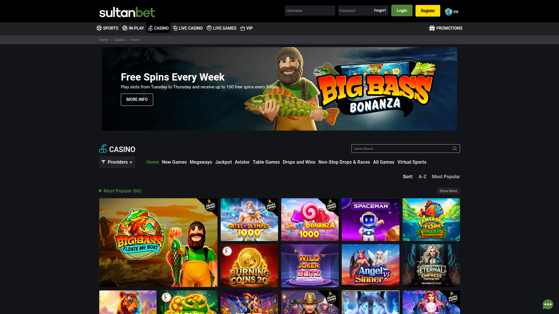 Sultanbet Casino Desktop Homepage