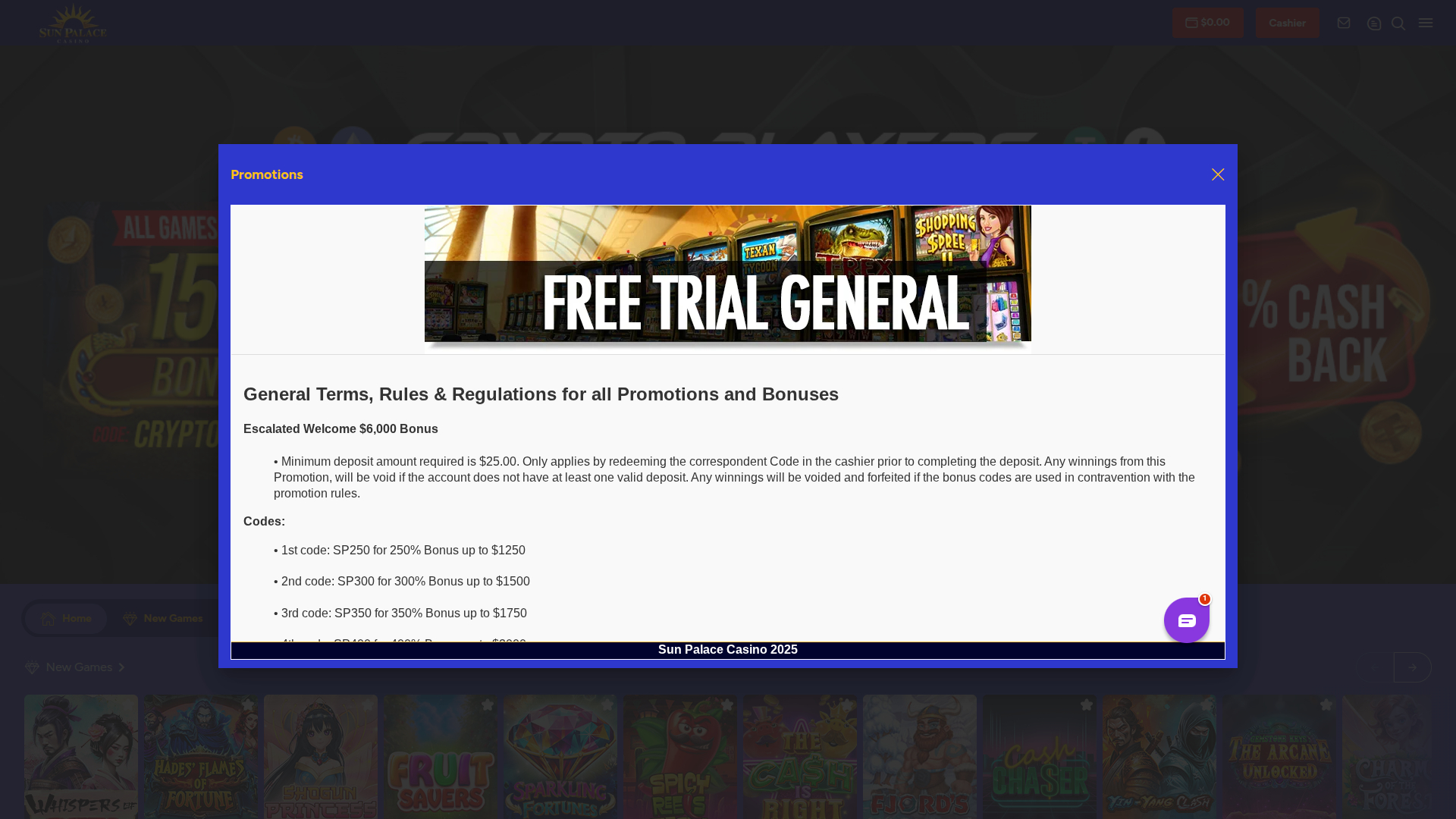 Sun Palace Casino Desktop Promotions