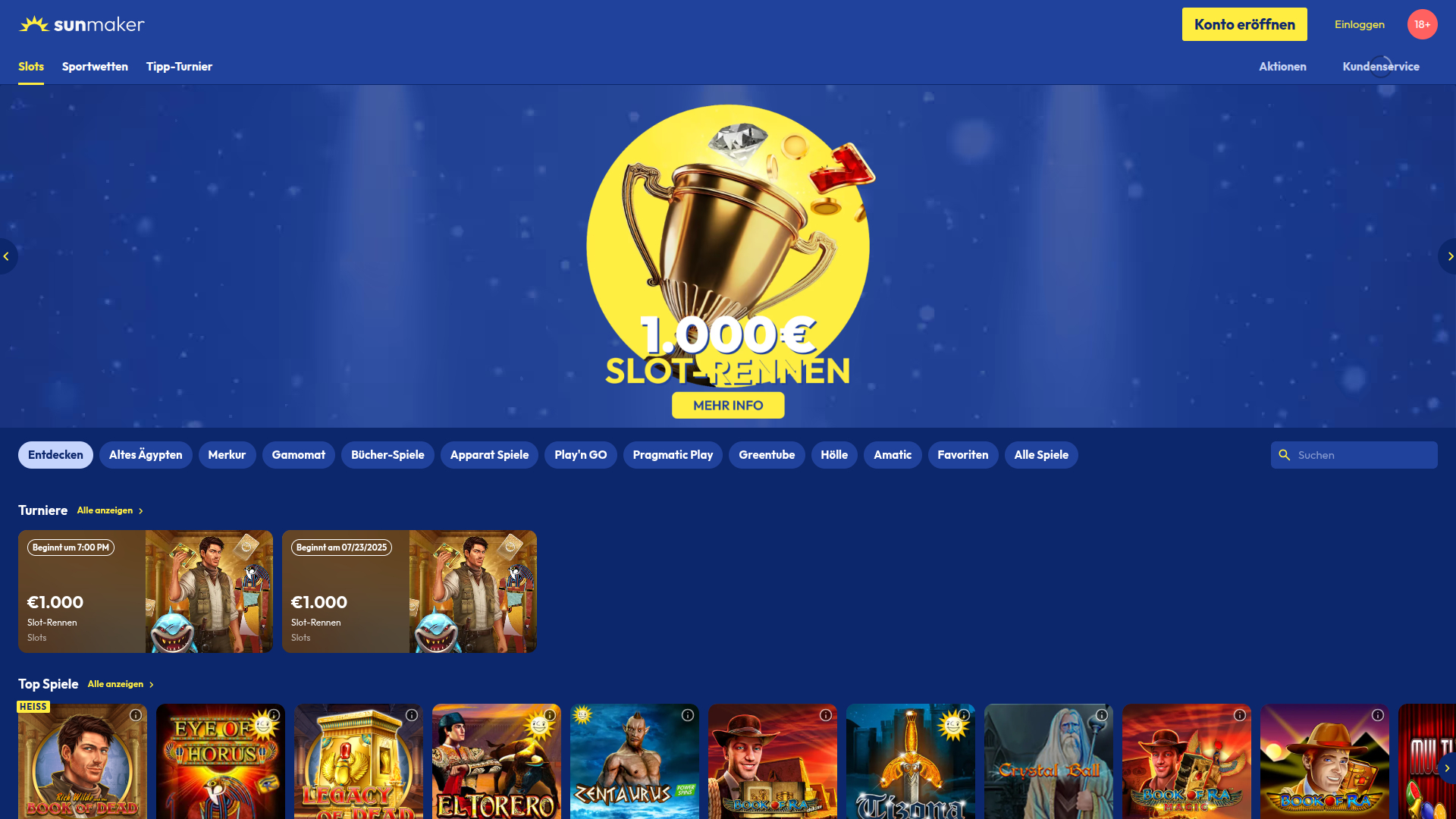 SunMaker Casino Desktop-Startseite