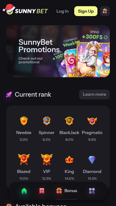 Sunnybeti boonuste näited mobiilseadmetes