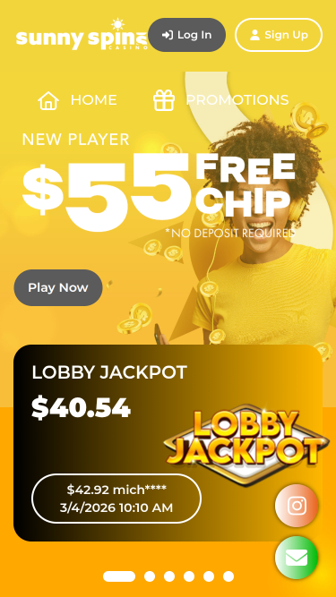 Sunnyspins Casino Mobile Homepage