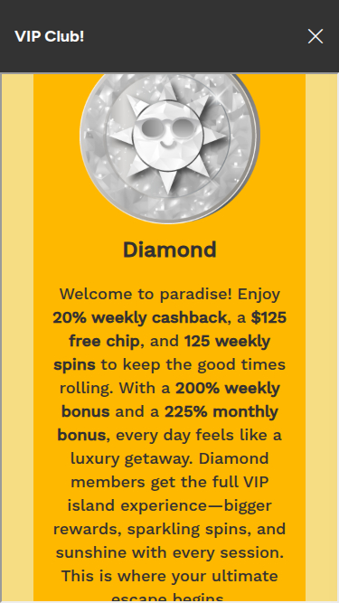 Screenshot of Sunnyspins Casino VIP Program for Mobile
