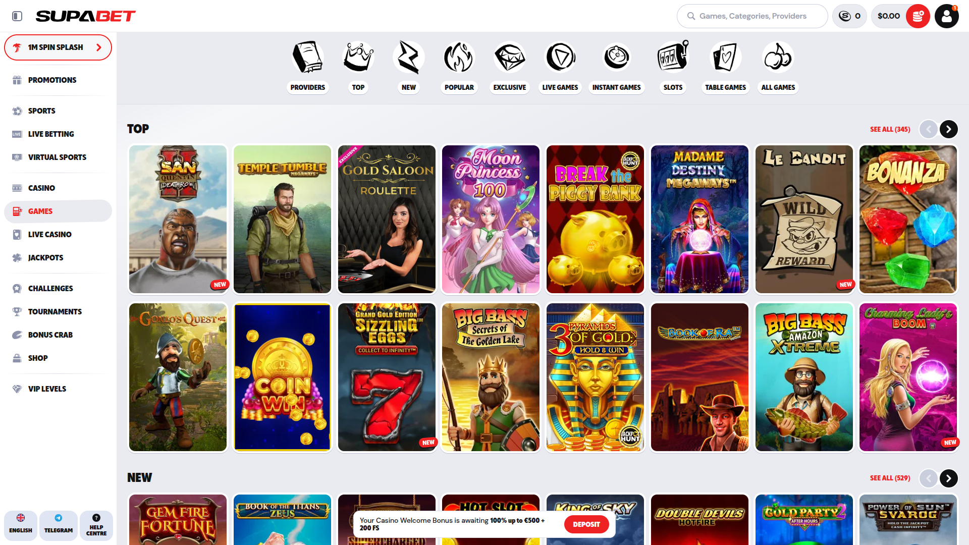 Supabet Casino Desktop Games