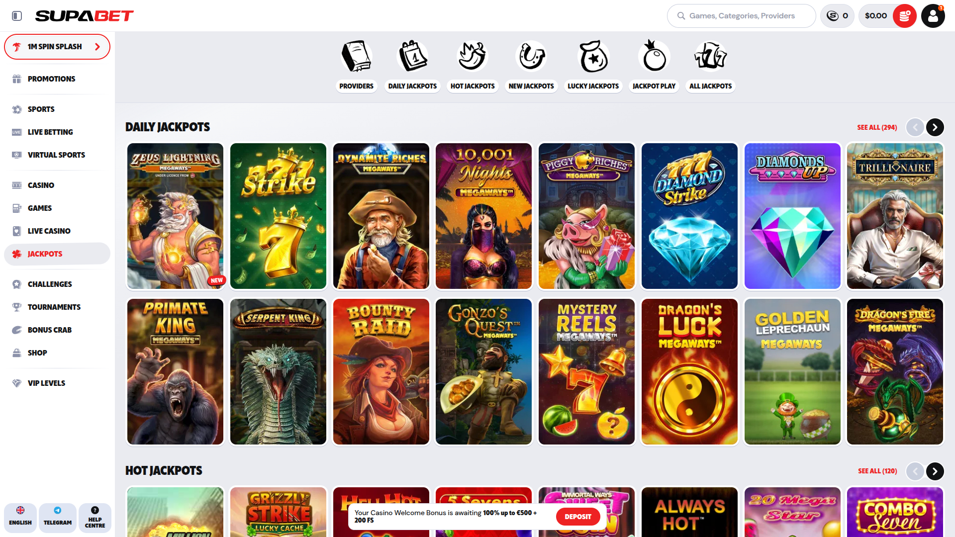 Supabet Casino Desktop Jackpot