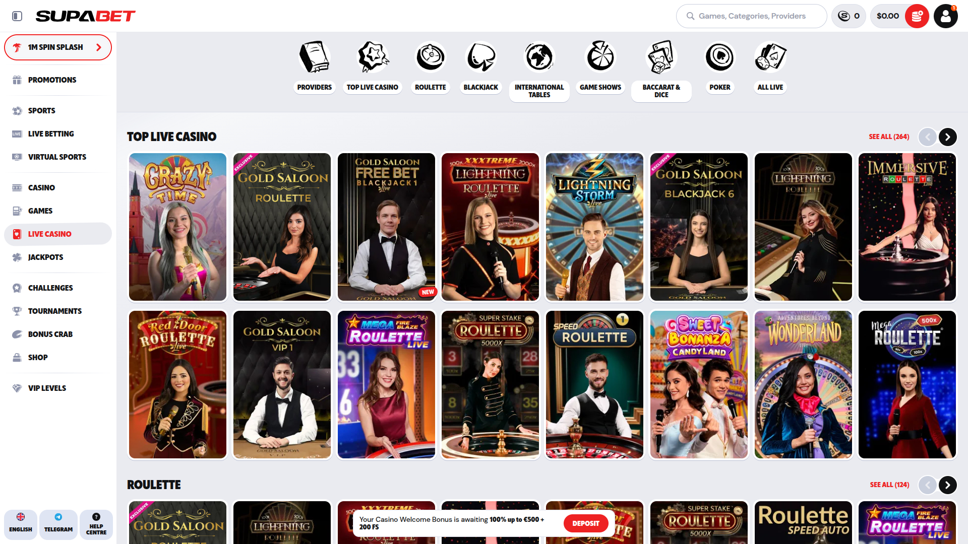 Supabet Casino Desktop Live Dealer