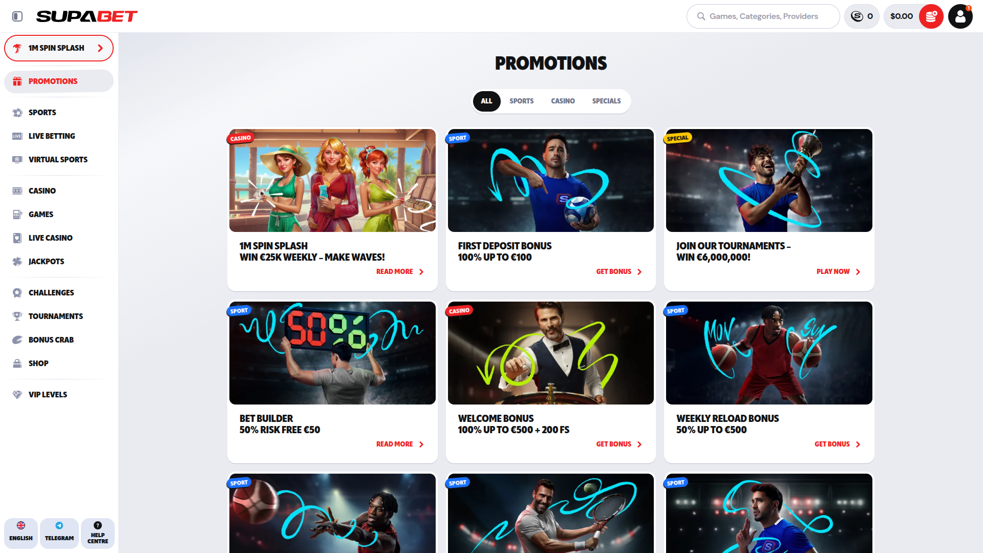 Supabet Casino Desktop Promotions