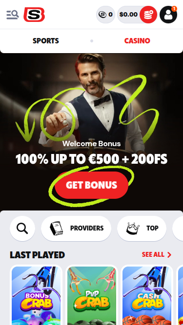 Supabet Casino Mobile Homepage