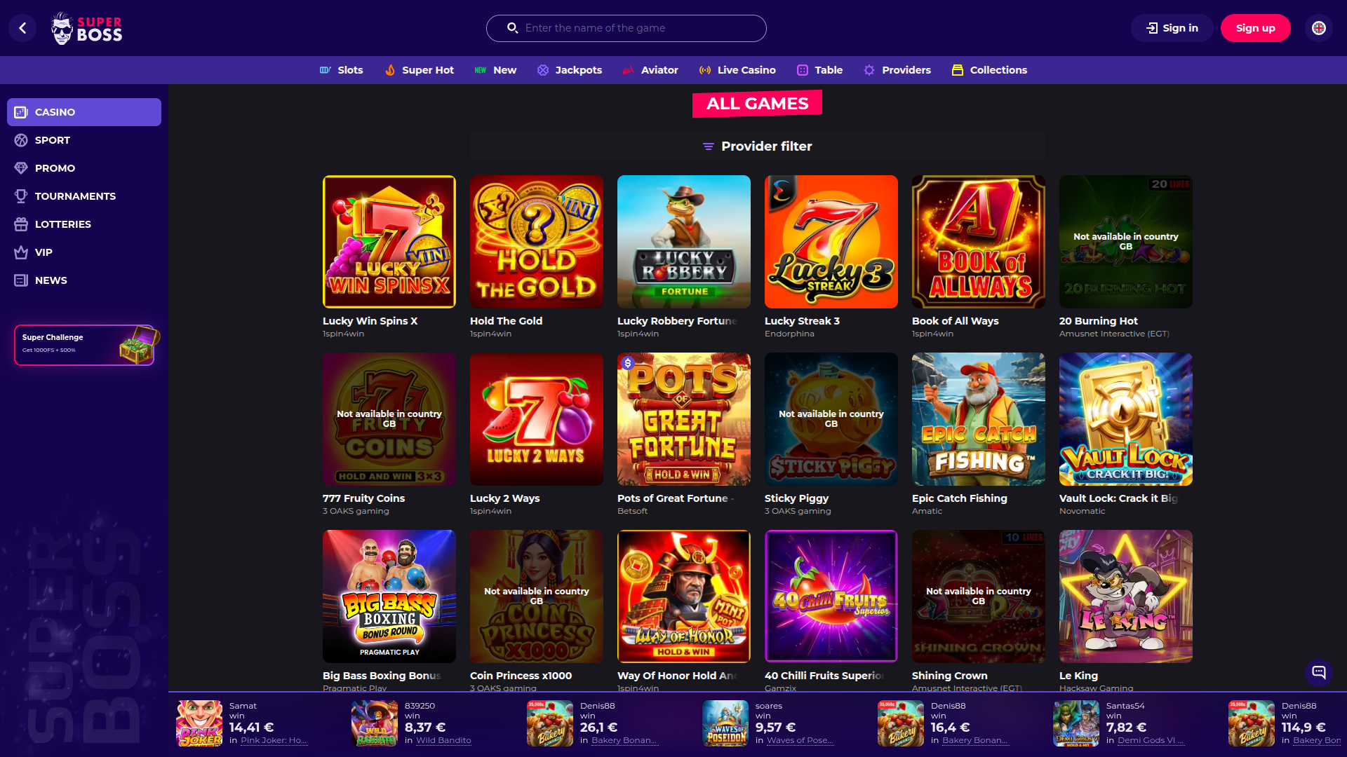 SuperBoss Casino Desktop Games