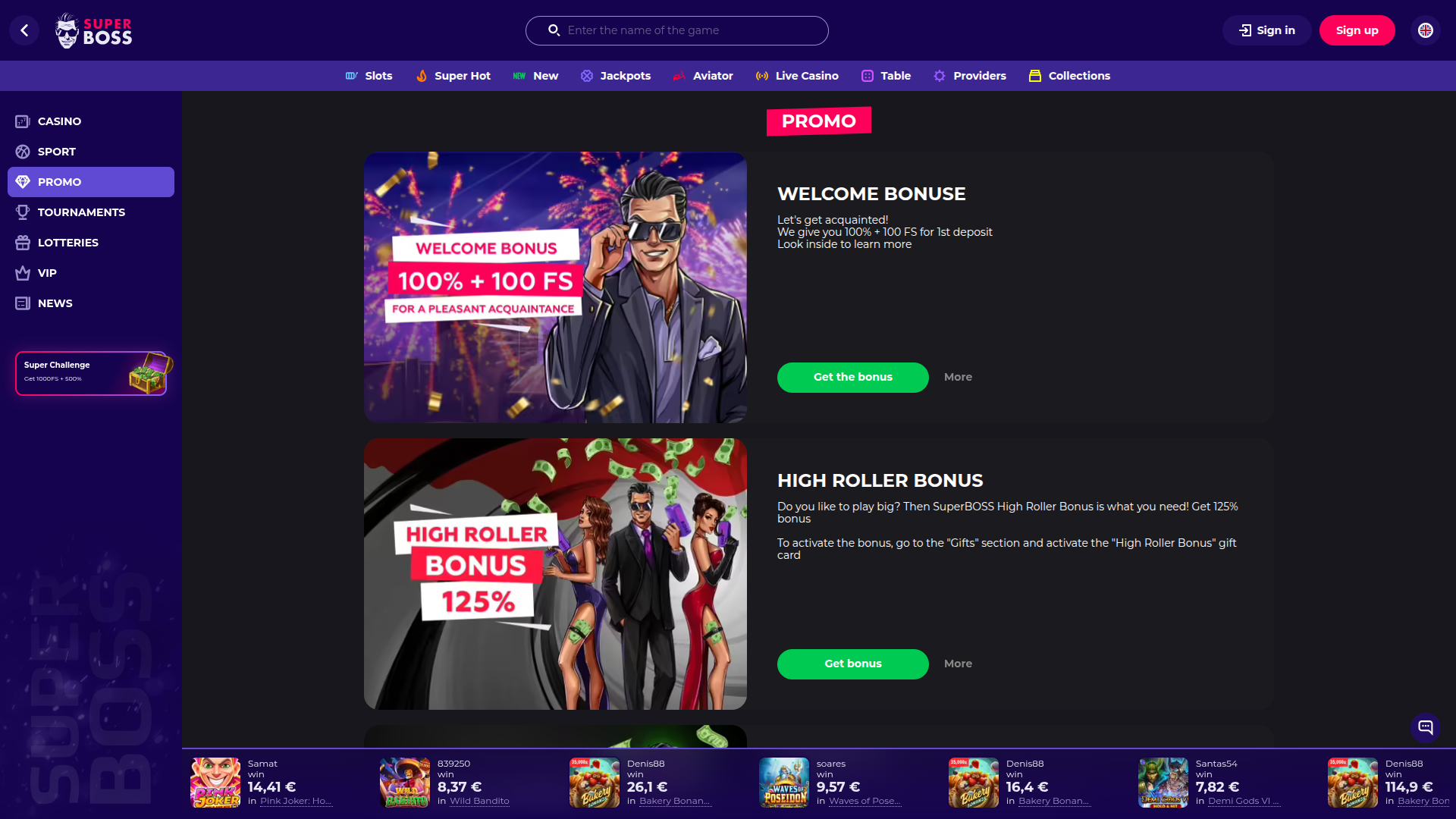SuperBoss Casino Desktop Promotions