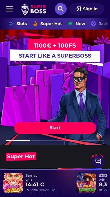 SuperBoss Casino Mobile Homepage