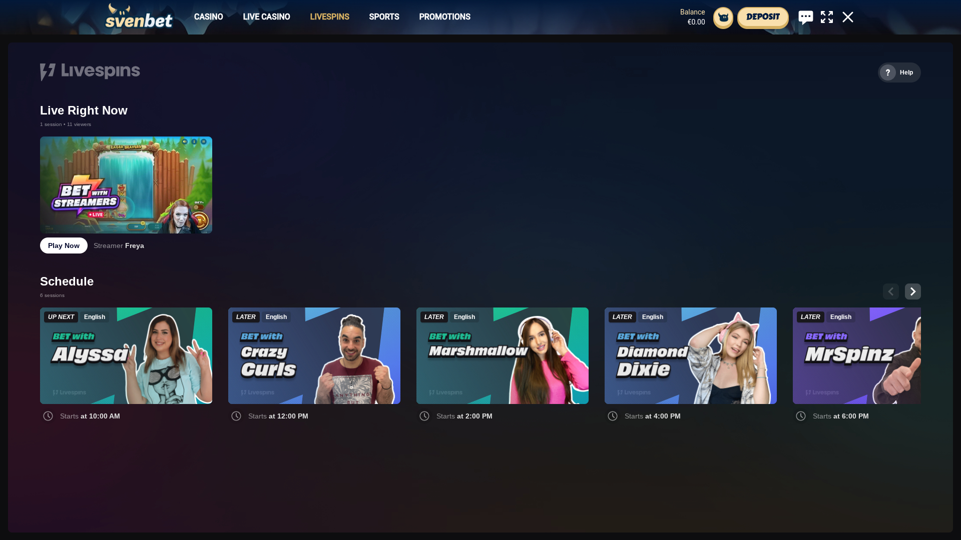 Svenbet Casino Desktop Live Spins