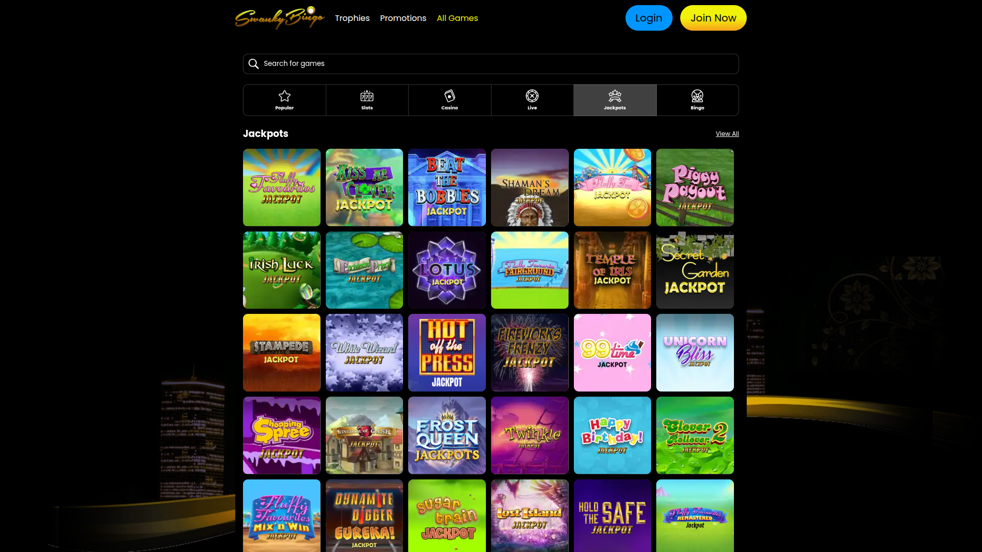 Swanky Bingo Desktop Jackpot