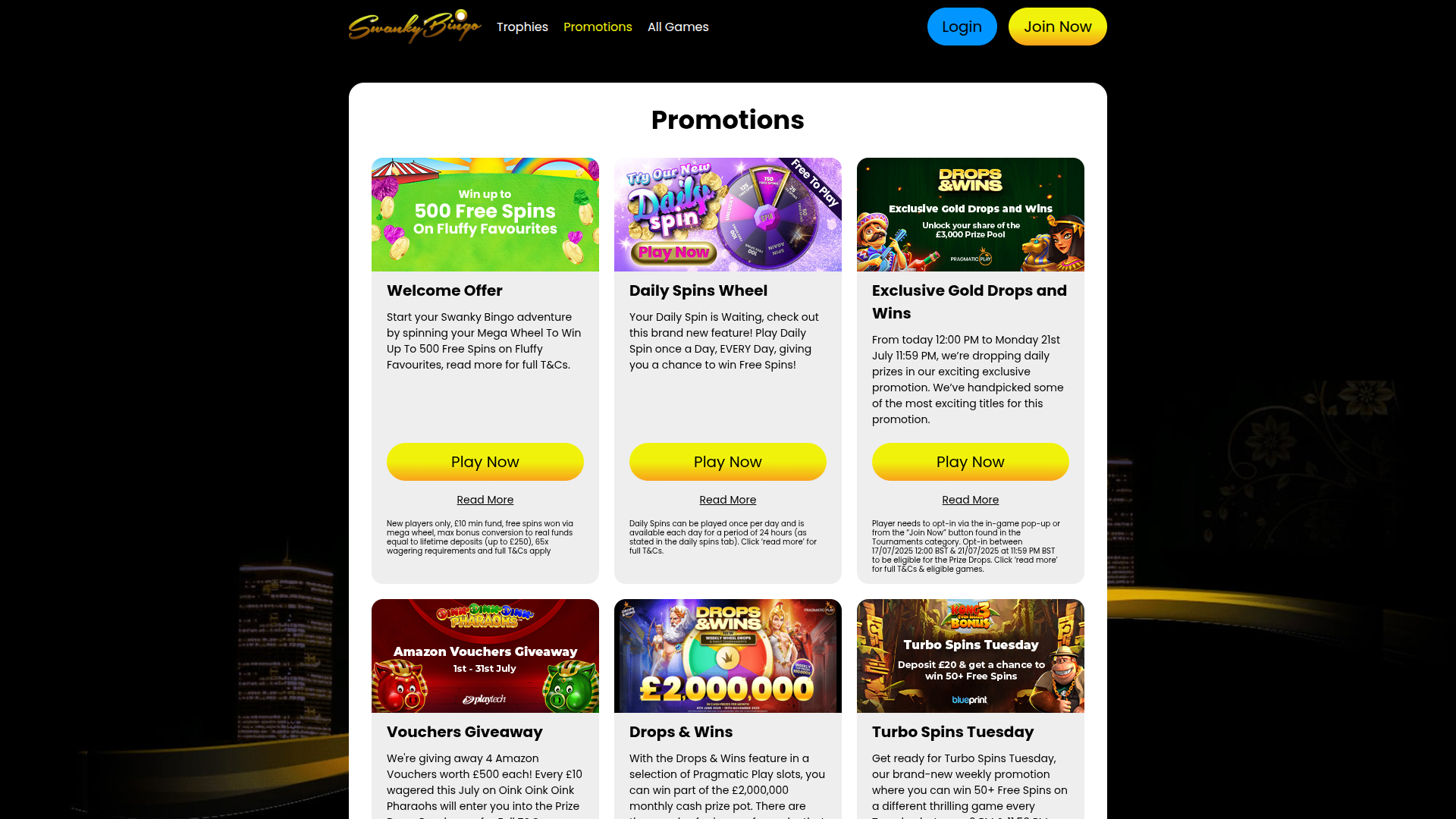 Swanky Bingo Desktop Promotions