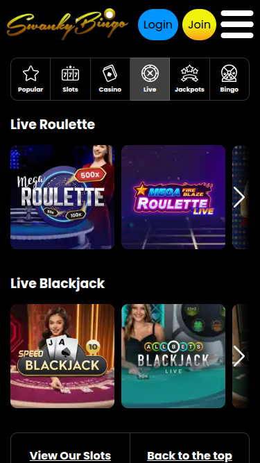 Swanky Bingo Mobile Live Dealer