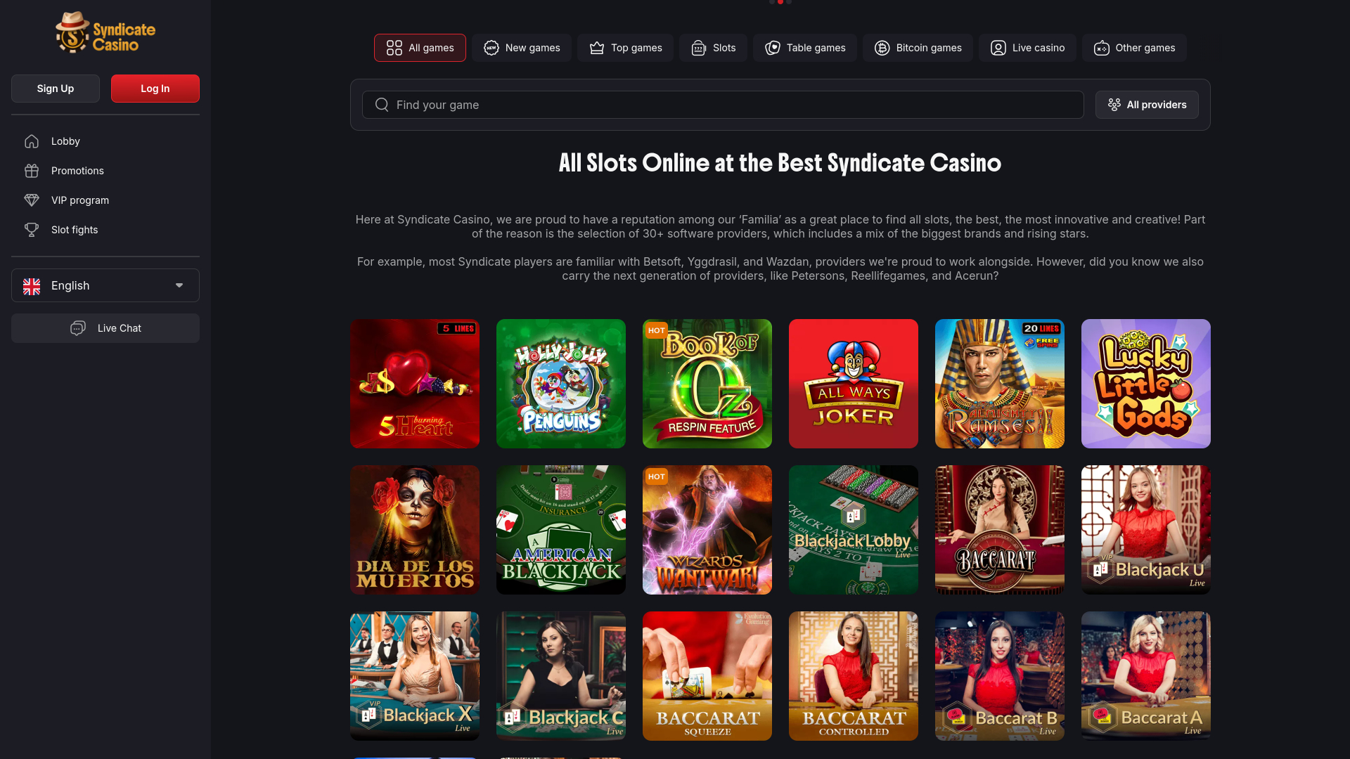 Syndicate Casino Desktop Games