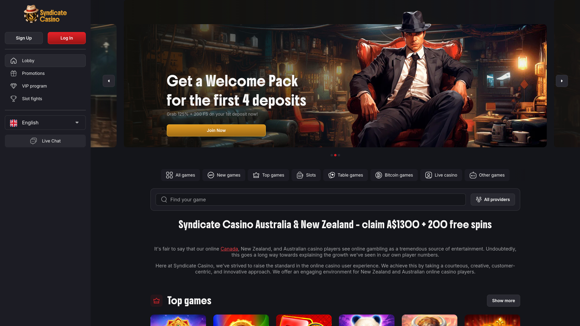 Syndicate Casino Desktop Homepage
