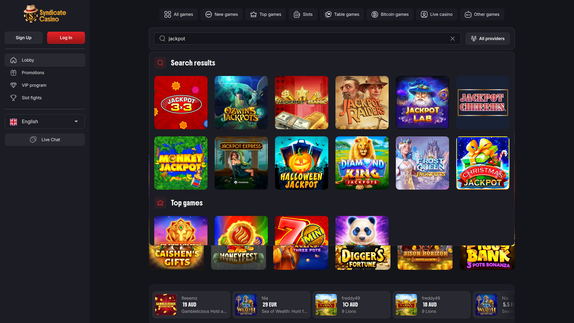 Syndicate Casino Desktop Jackpot