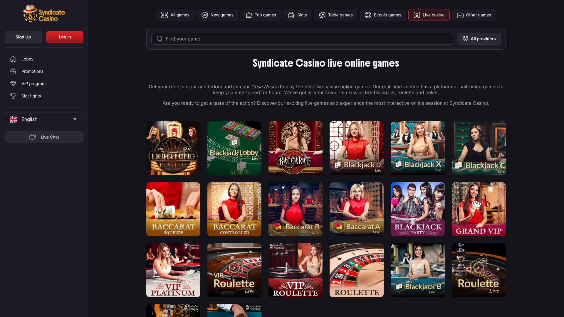 Syndicate Casino Desktop Live Dealer