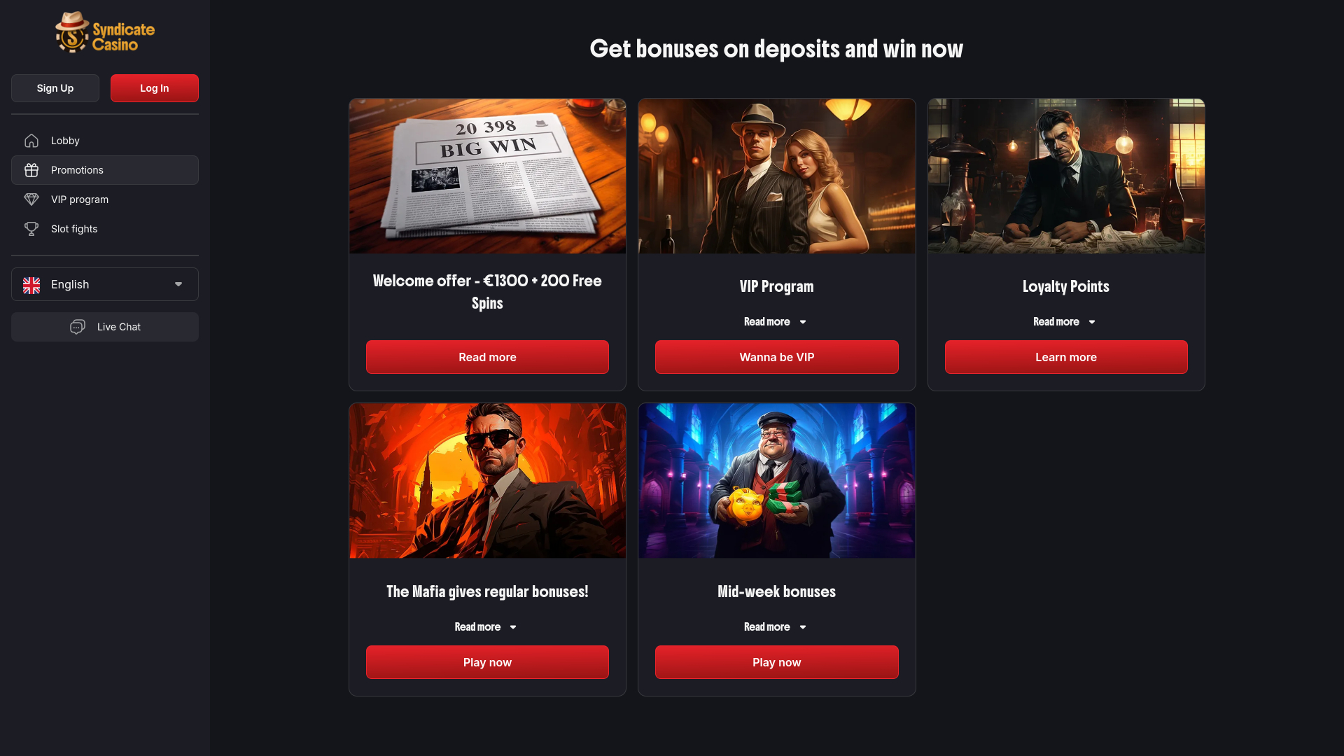 Syndicate Casino Desktop Promotions