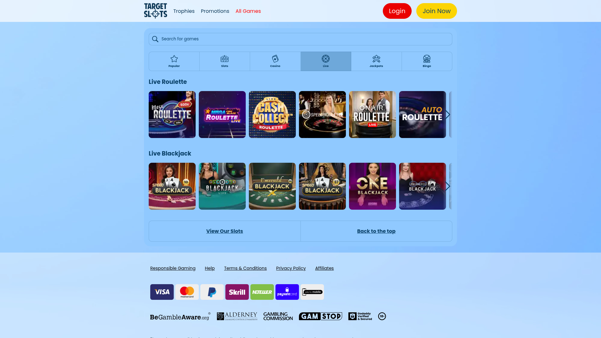 Target Slots Desktop Live Dealer