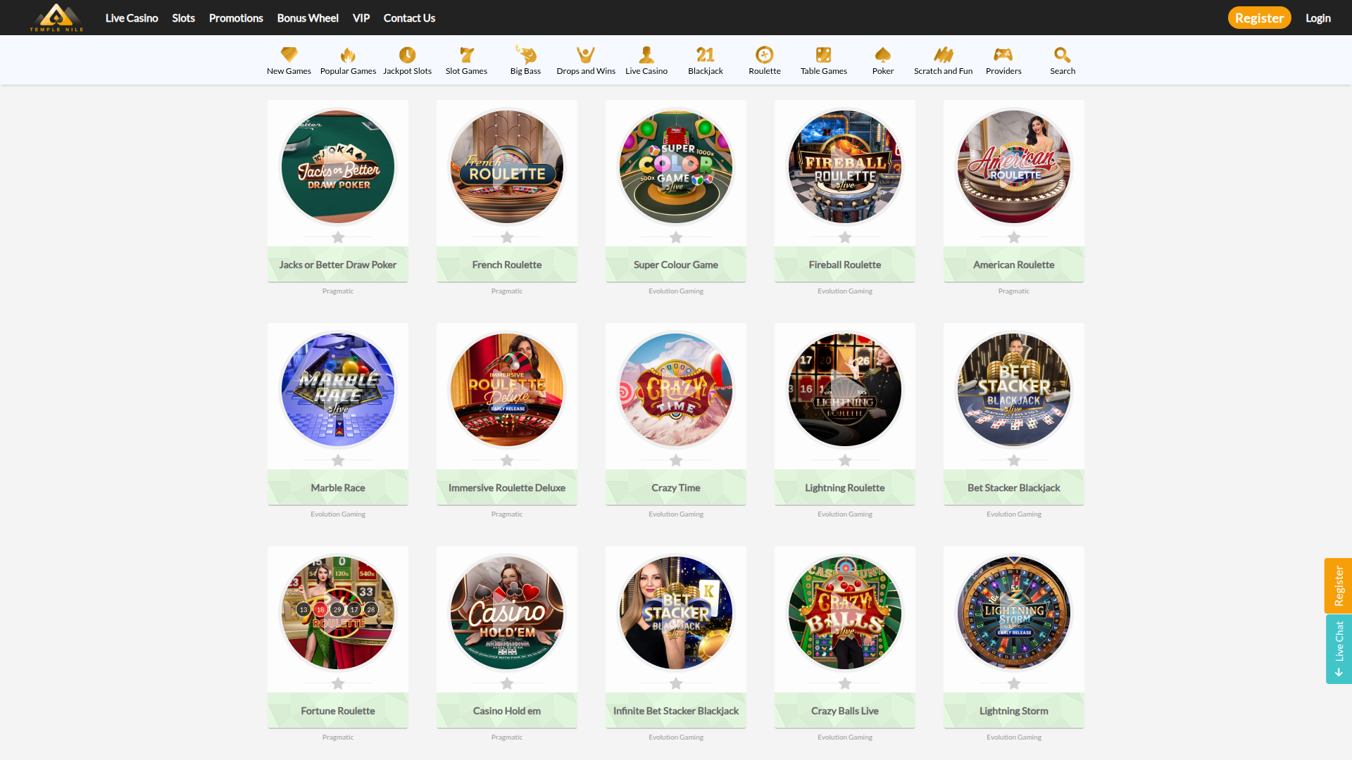 Temple Nile Casino Desktop Live Dealer