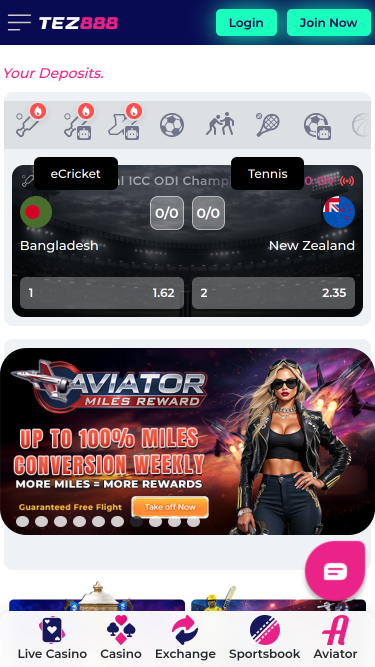 Tez888 Casino Mobile Homepage