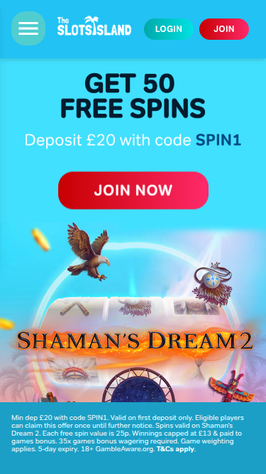 The Slots Island Casino Mobile Homepage
