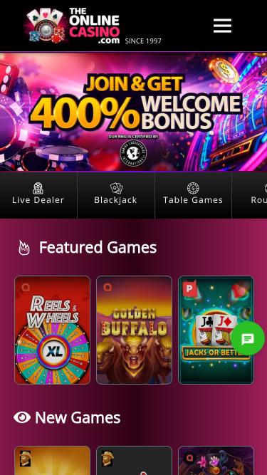 TheOnlineCasino mobile homepage