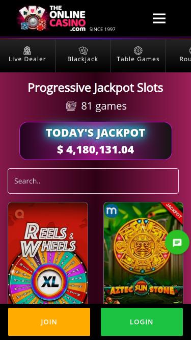 TheOnlineCasino jackpot mobile page