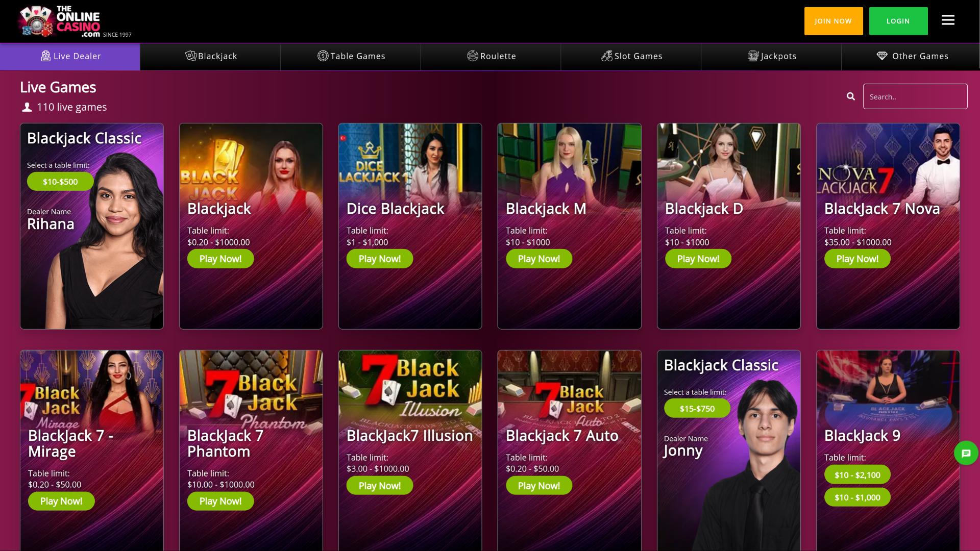 TheOnlineCasino live dealer page