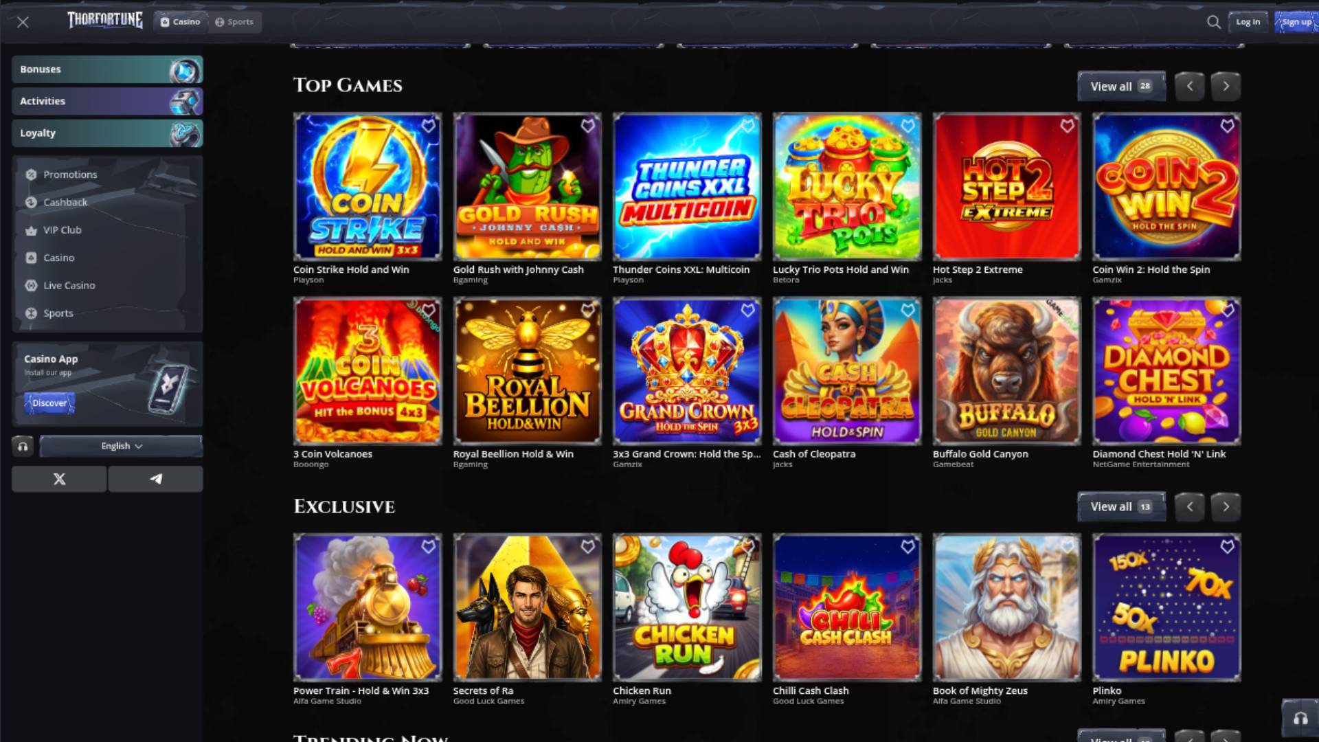 Games page screenshot of Thorfortune Casino