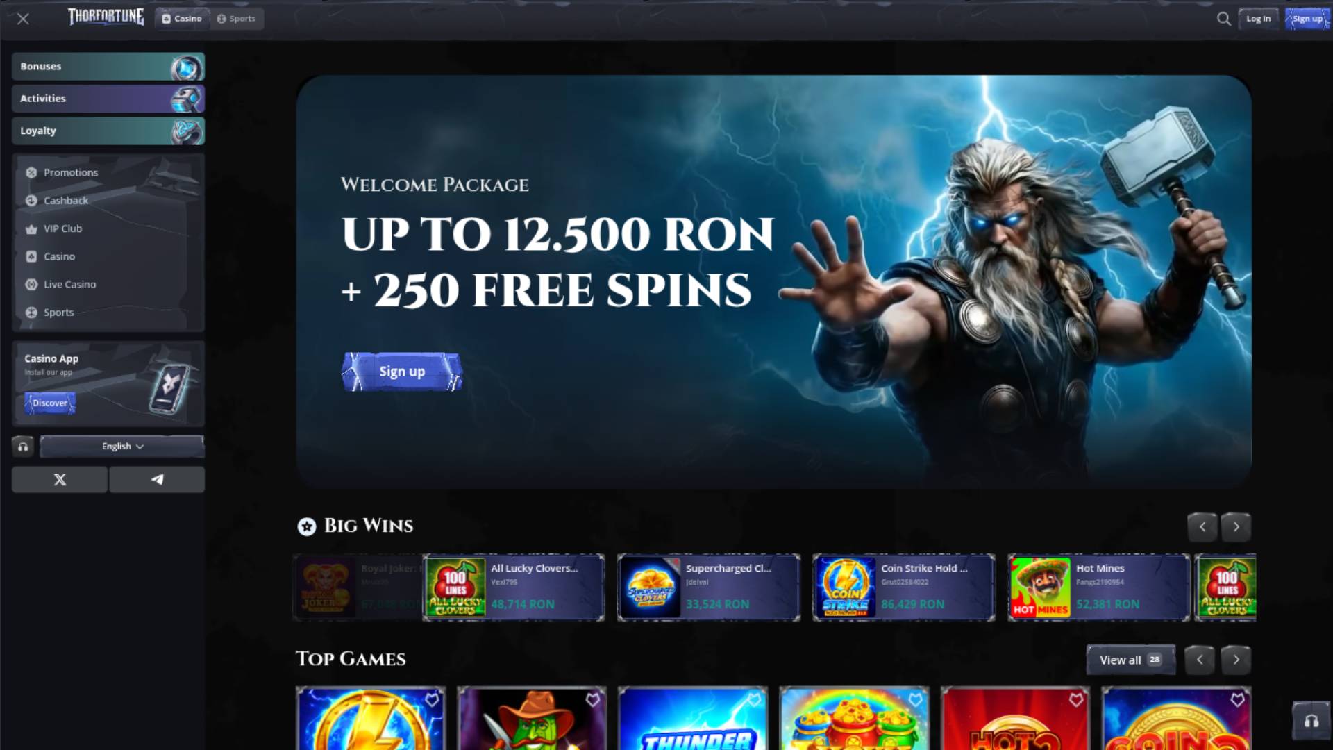 Homepage screenshot of Thorfortune Casino
