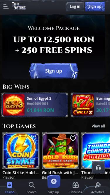 Homepage mobile screenshot of Thorfortune Casino
