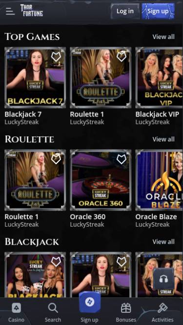 Live mobile page screenshot of Thorfortune Casino