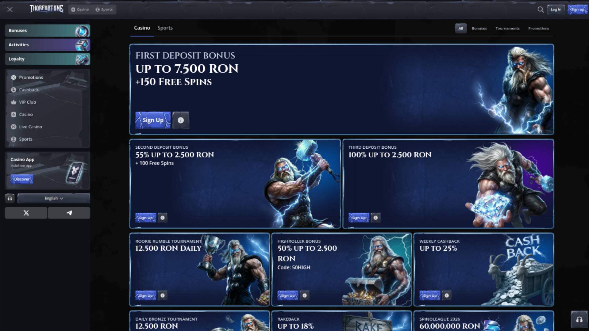Promotions page screenshot of Thorfortune Casino