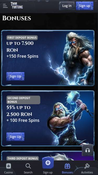 Promotions mobile page screenshot of Thorfortune Casino