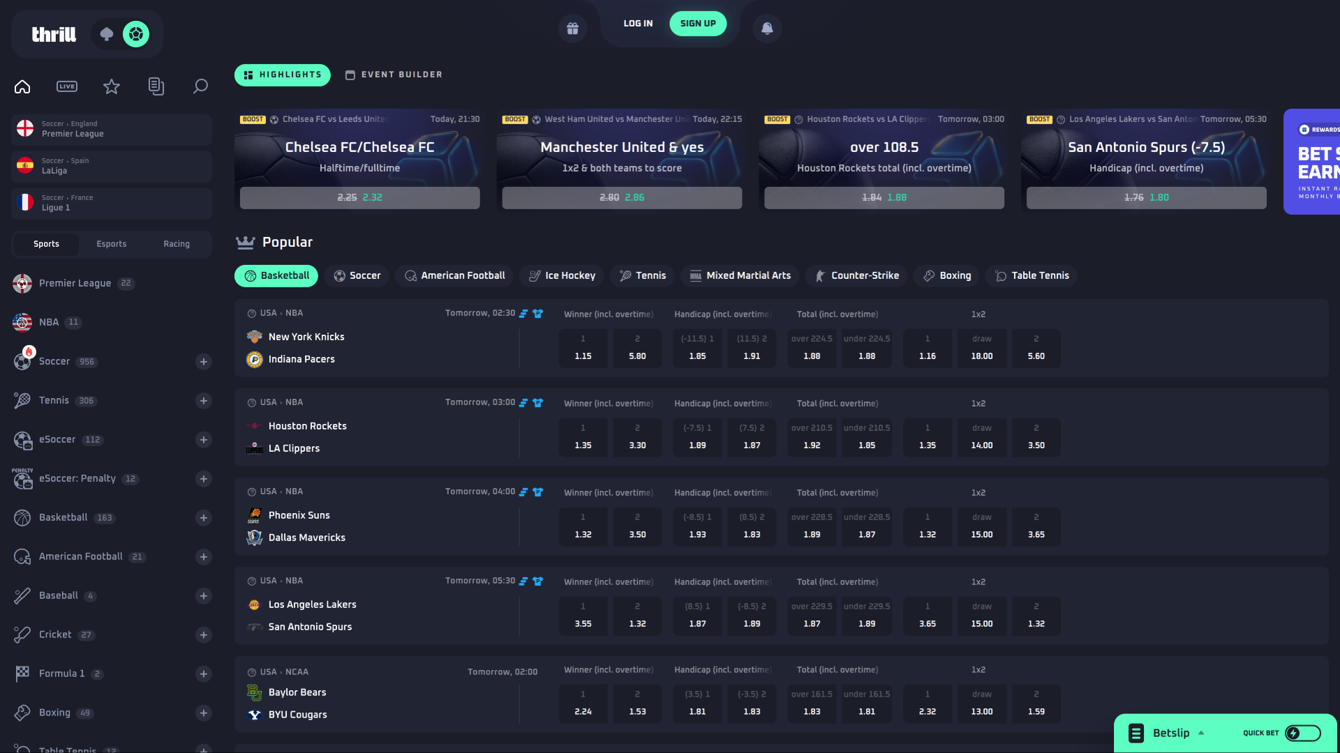 Thrill Casino Desktop Sports