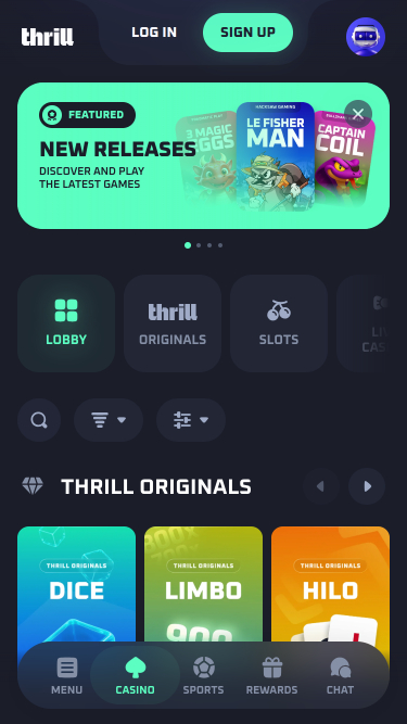 Thrill Casino Mobile Homepage