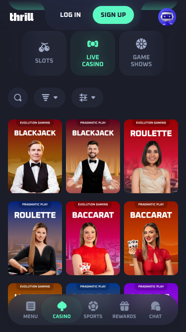 Thrill Casino Mobile Live Dealer