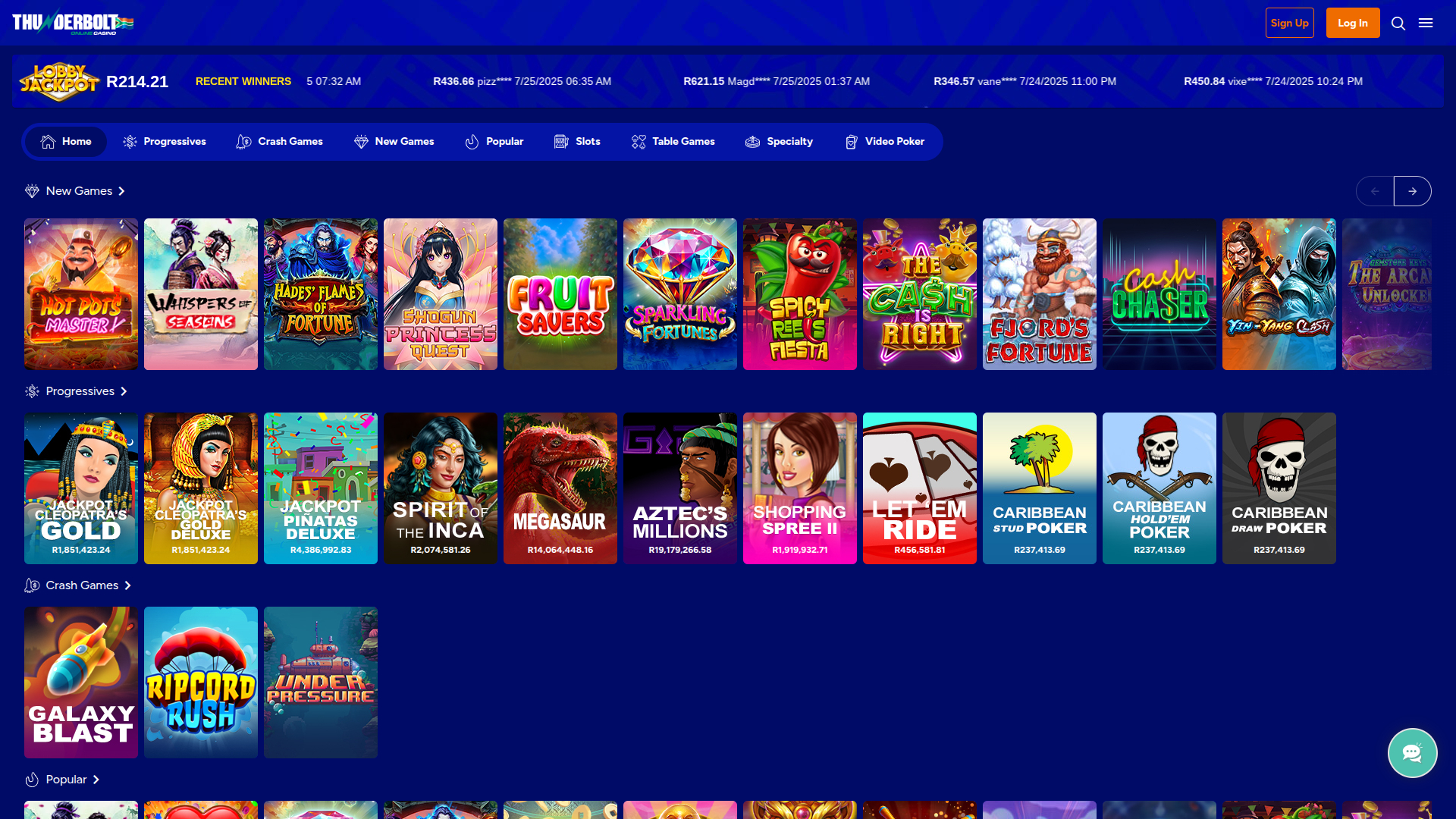 Thunderbolt Casino Desktop Homepage